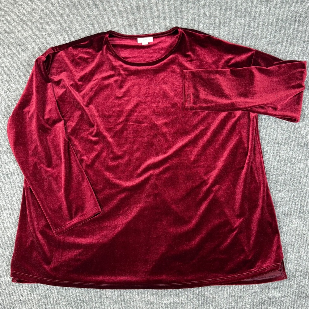 J Jill Red Velvet Velour Long Sleeve Top Shirt Blouse‎ Large Holiday Christmas